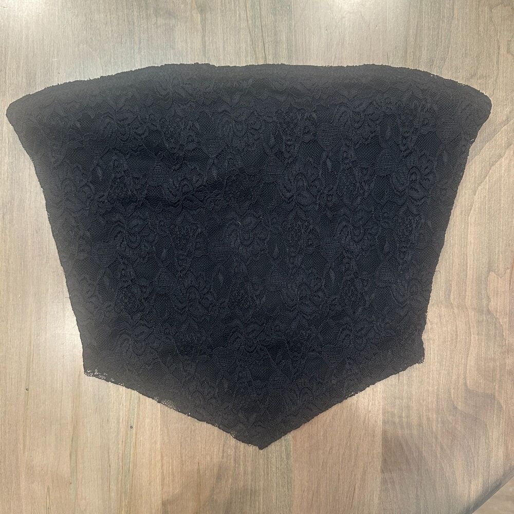 Womens Black Lace Overlay Strapless Tube‎ Top Bandeau Crop Top
